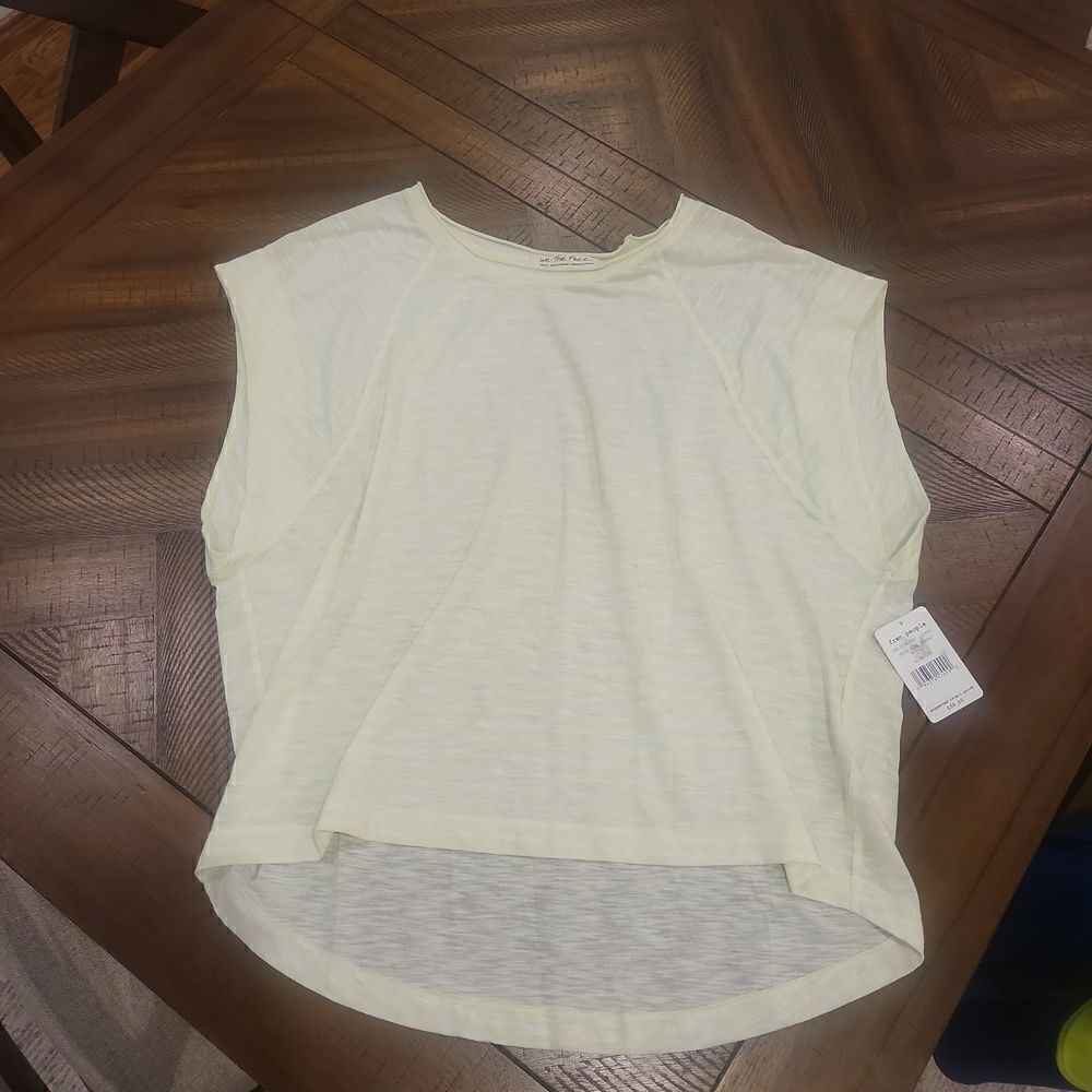 Free People Oversized Tee White and Light Green Small